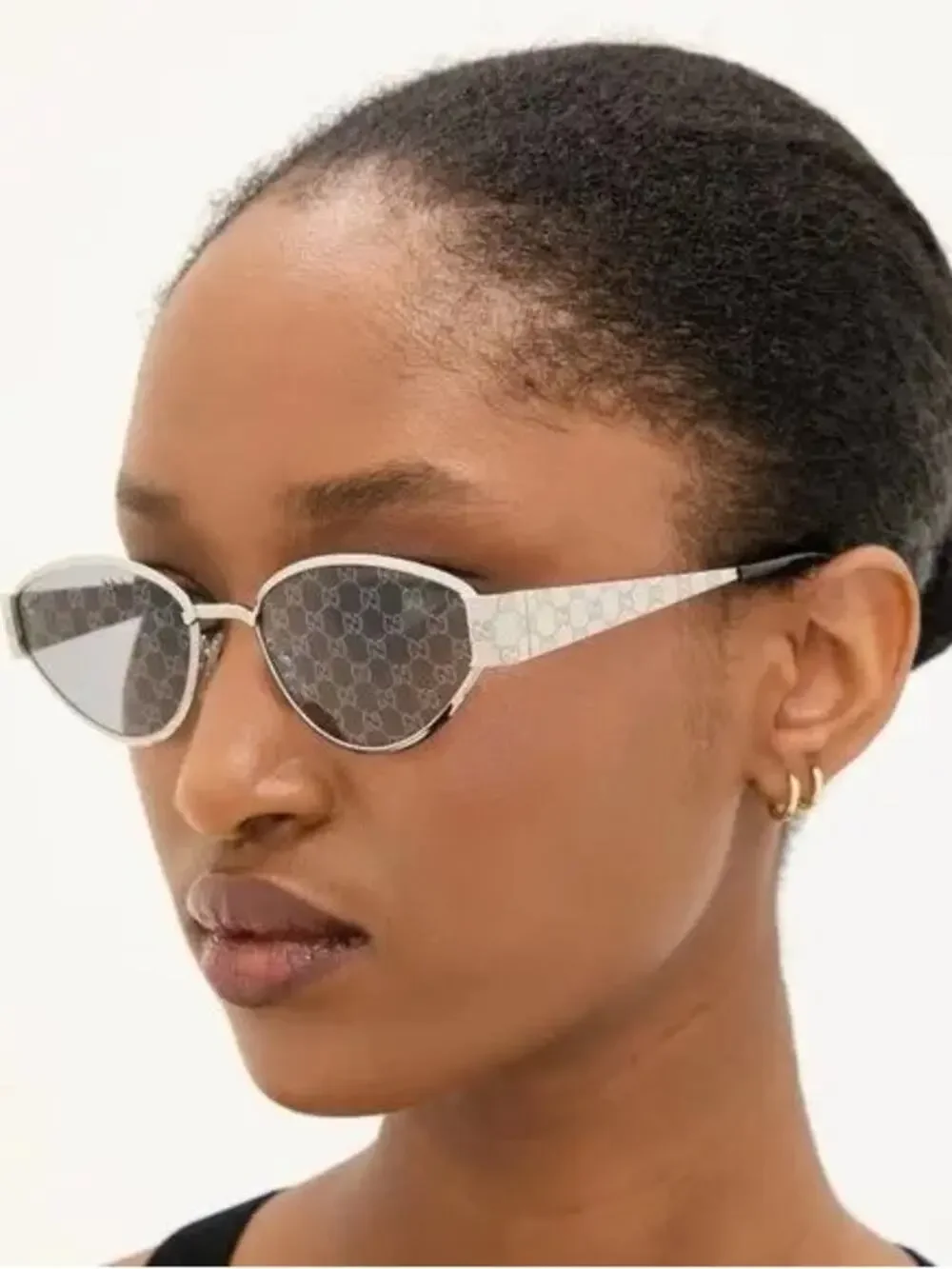 New Gucci GG1853S 002 Silver Cat-Eye Sunglasses with Monogram Temples Authentic